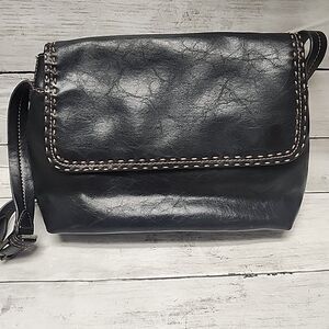 Vintage Relic Black Pebbled Leather Flap Crossbody Bag Boho-Western